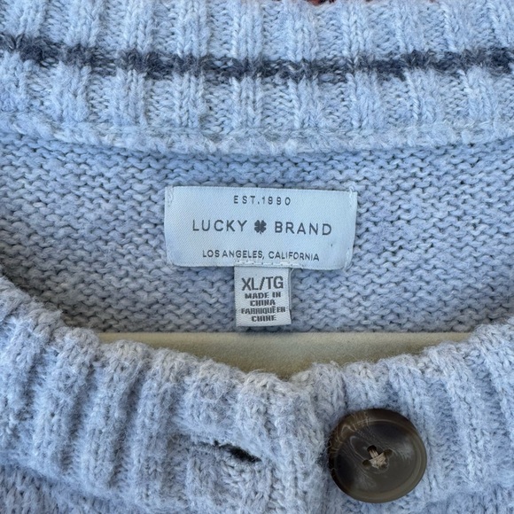 Lucky Brand Gray and Blue Fair Isle Women's Cardigan Sweater XL - Picture 4 of 16